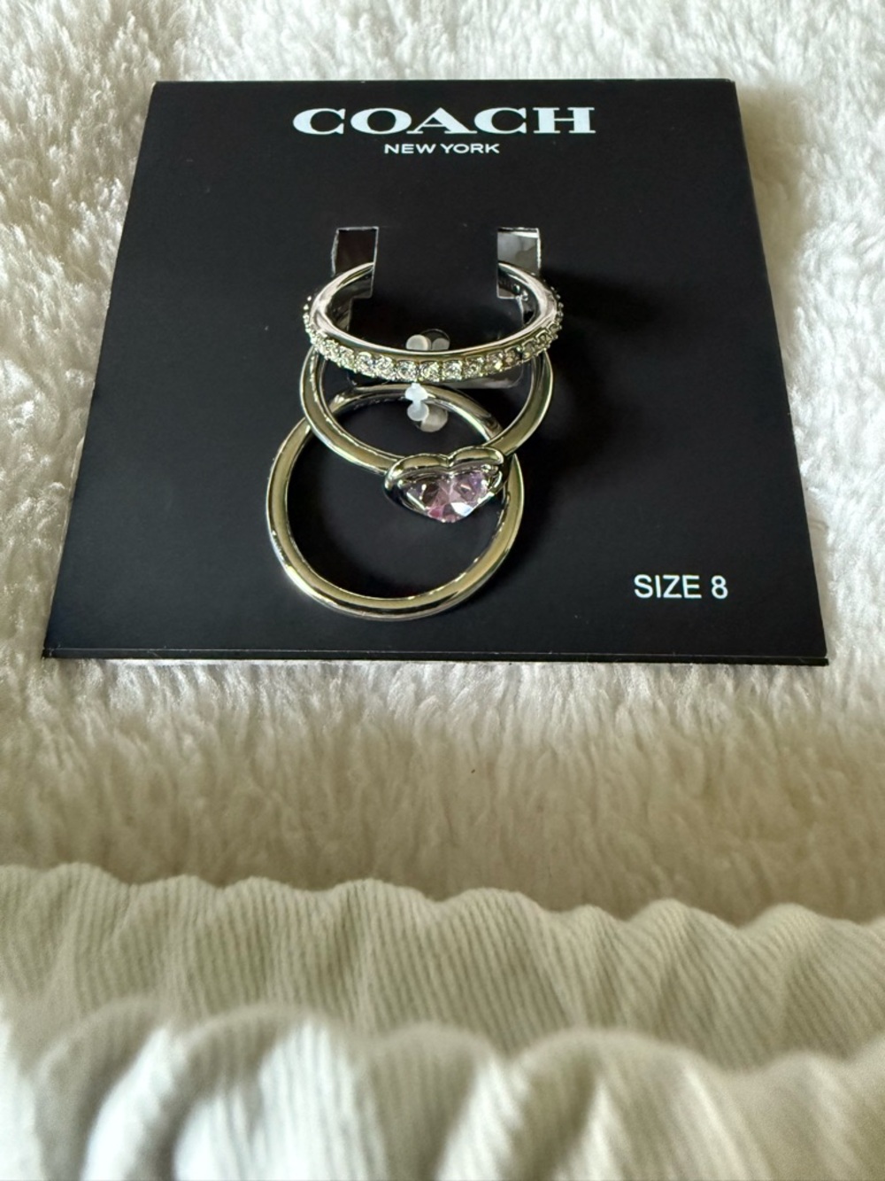 Coach Silver Stack Ring Trio with Light Pink Heart Charm - Picture 3 of 4